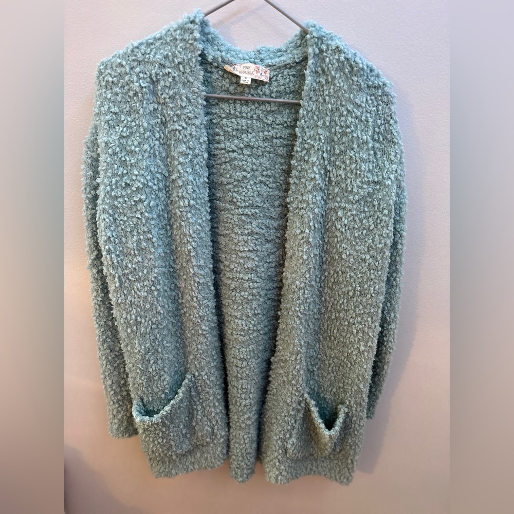 Turquoise Pink Republic fuzzy cardigan